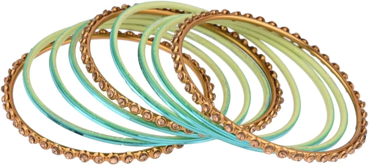 Efulgenz Indian Bangles Set Metal Bangles One Dozen Plain Glossy Alloy Bangles with Crystal Oxidized Bangles Boho Bohemian Bracelet Bollywood Party Wedding Jewelry Indian Bangles for Women