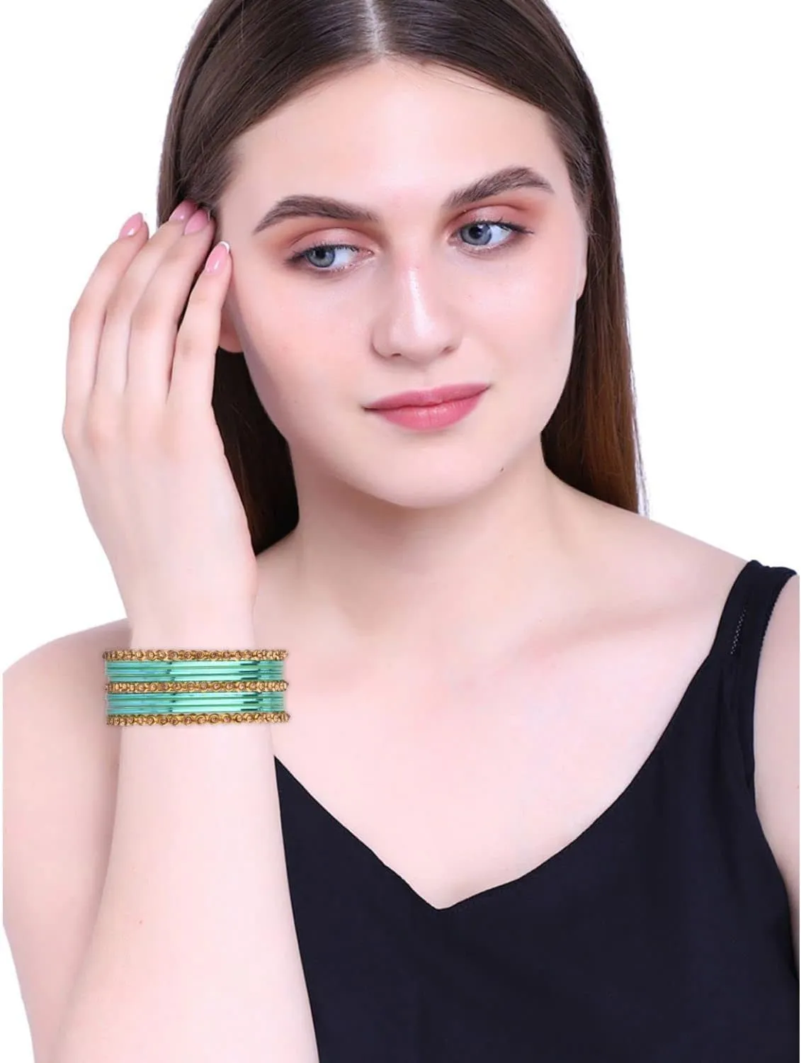 Efulgenz Indian Bangles Set Metal Bangles One Dozen Plain Glossy Alloy Bangles with Crystal Oxidized Bangles Boho Bohemian Bracelet Bollywood Party Wedding Jewelry Indian Bangles for Women
