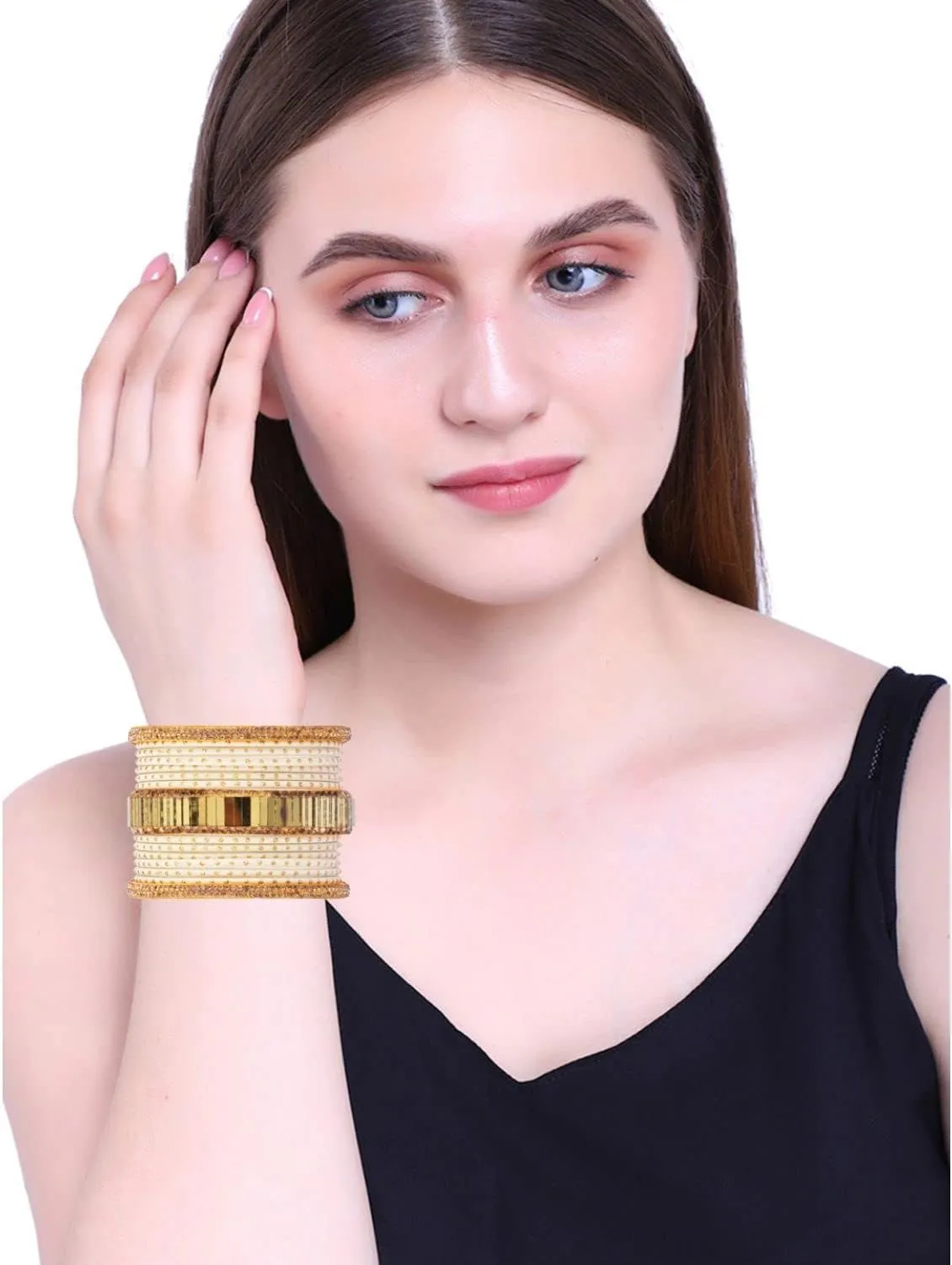 Efulgenz Indian Bridal Bangles Set Rhinestone CZ Metal Bracelet Bangle Jewelry CZ Crystal Glass Stone Bracelet Wedding Bangles for Women