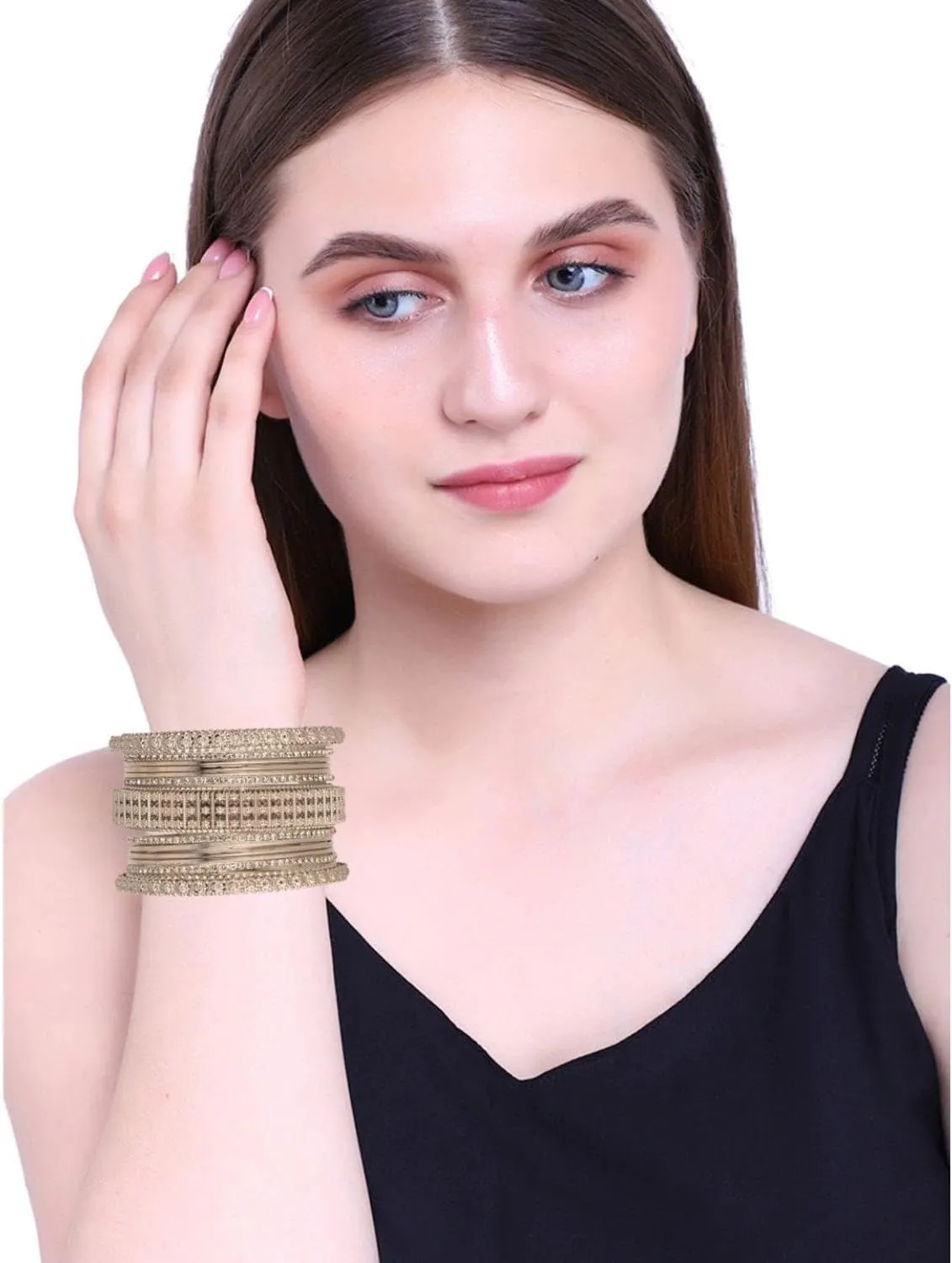 Efulgenz Indian Oxidized Bangle Bracelet Set for Women Bohoemian Jewelry Antique Bracelet Set CZ Crystal Bracelet Bangle Set Fashion Statement Jewelry for Women