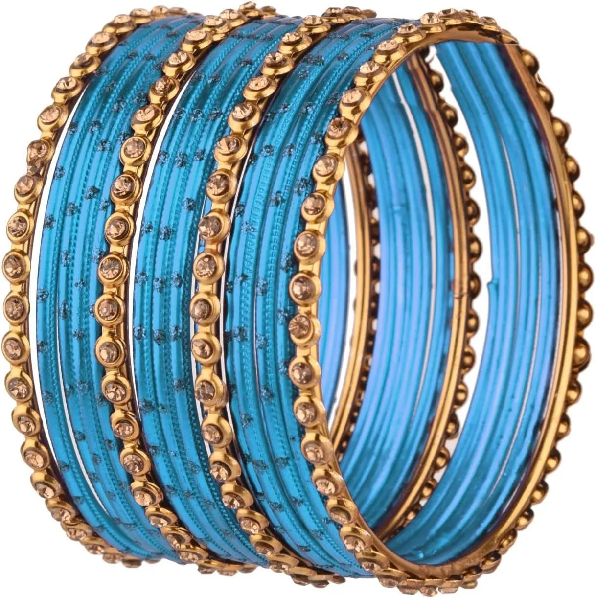 Efulgenz Metal Bangle Set Oxidized Crystal Bangles with Two Dozen Glossy Finish Textured Dotted Metal Bangles Indian Bangles for Women Boho Bracelet Bangle Bollywood Fashion Statement Jewelry