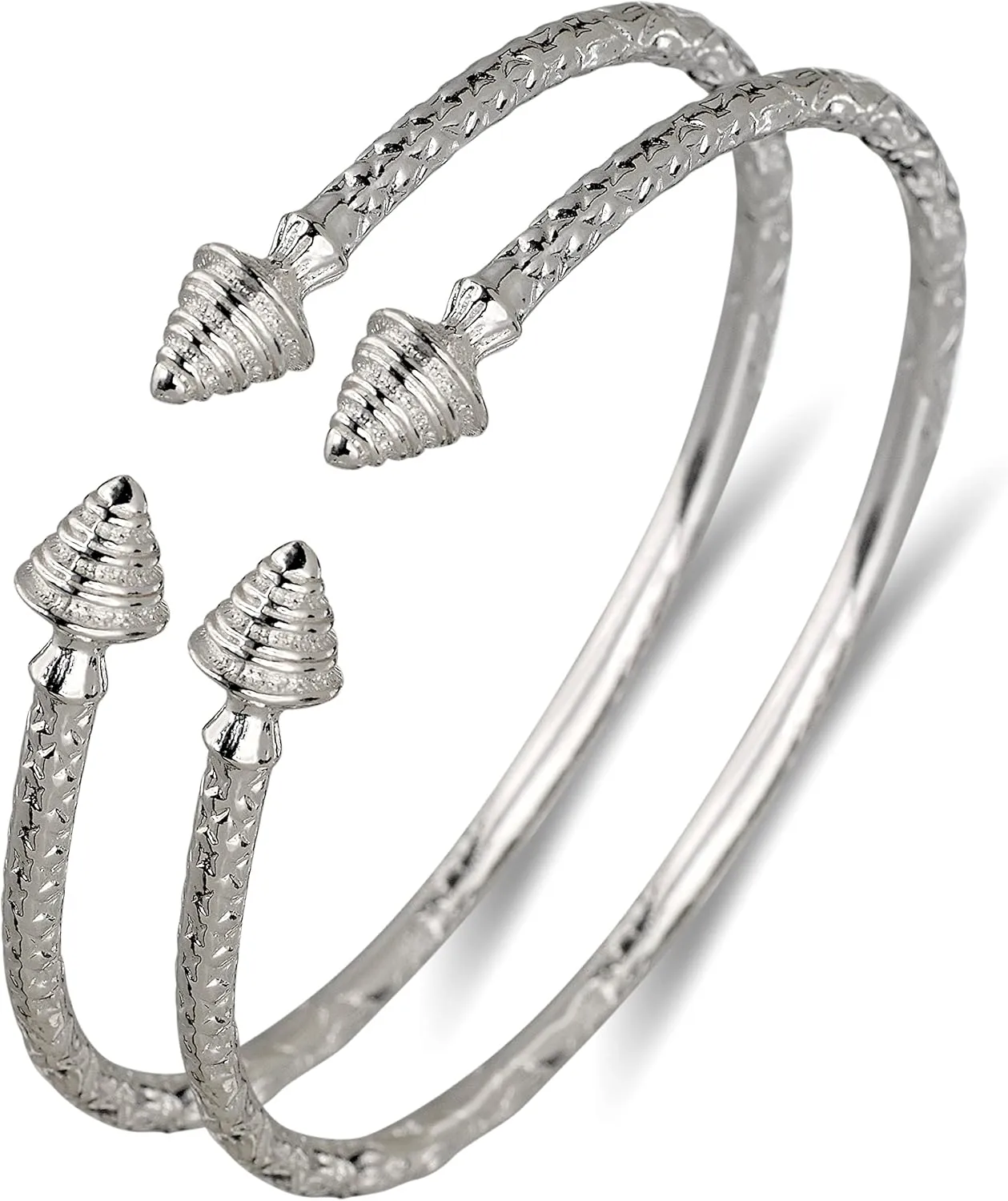 Evergreen .925 Sterling Silver West Indian Bangles, Bangle Bracelet Set, 1 pair