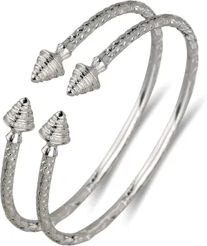 Evergreen .925 Sterling Silver West Indian Bangles, Bangle Bracelet Set, 1 pair