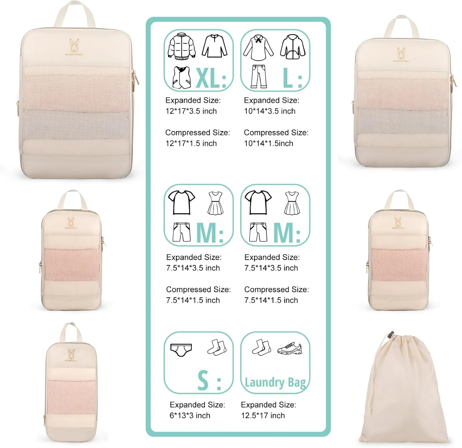 Expandable Compression Packing Cubes for Suitcases,6 Set Lightweight Compressible Travel Packing Organizer for Carry on Suitcase,Organizer Bags Set as Travel Essentials for Women
