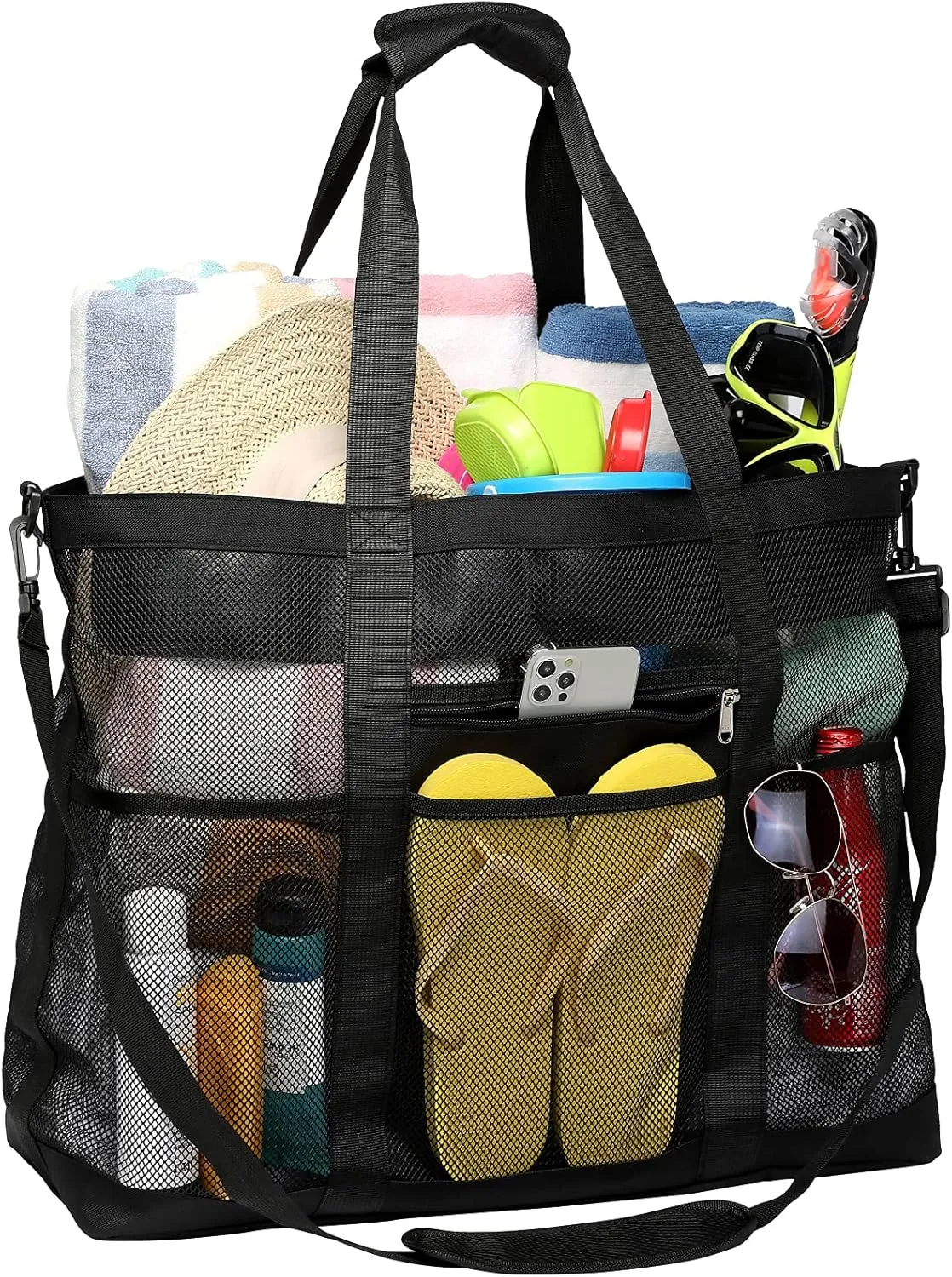 F-color Mesh Beach Bag Family - Beach Tote Bag Cruise Vacation Essentials, XL