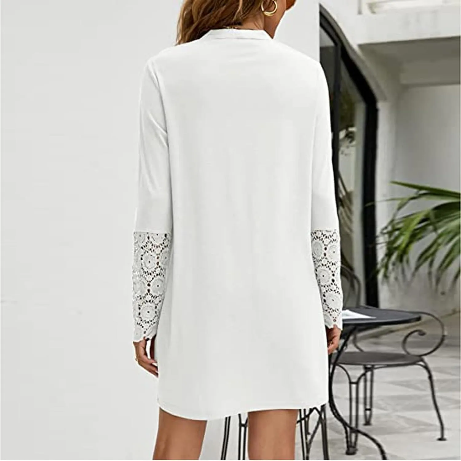 Fall Jackets for Women 2024 Casual Lace Long Sleeve Tops Mid-Length Button Cardigan Coats Outerwear with Pockets