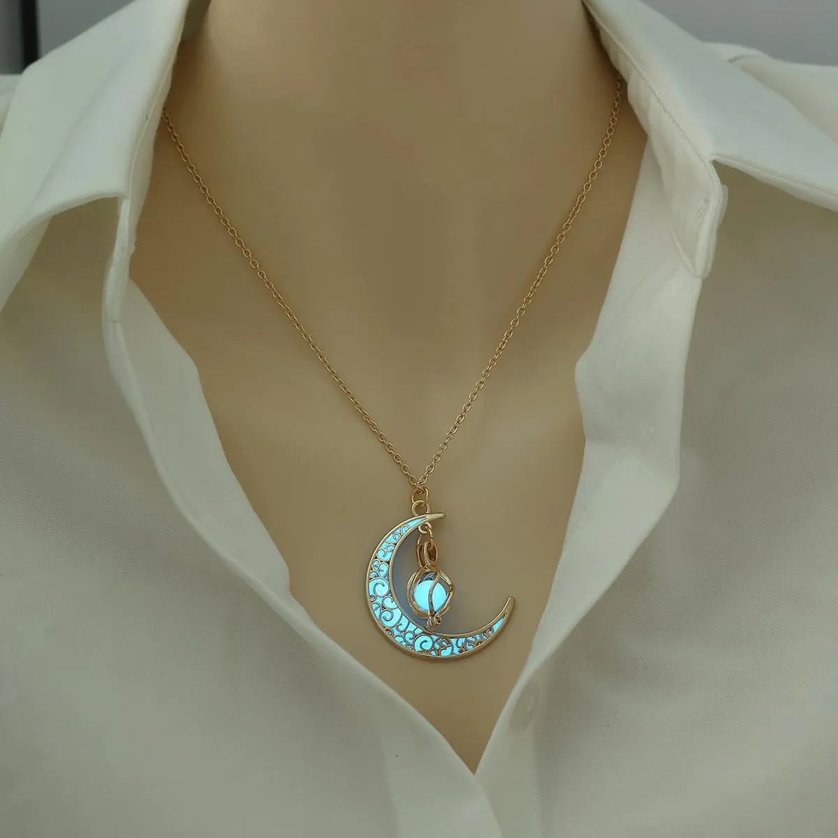 Fantasy Glow in the Dark Crescent Moon Necklaces - Jewelry Charms Pendants for Women - Fairy, witches, Space Necklace