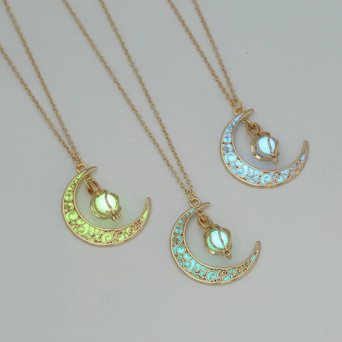 Fantasy Glow in the Dark Crescent Moon Necklaces - Jewelry Charms Pendants for Women - Fairy, witches, Space Necklace