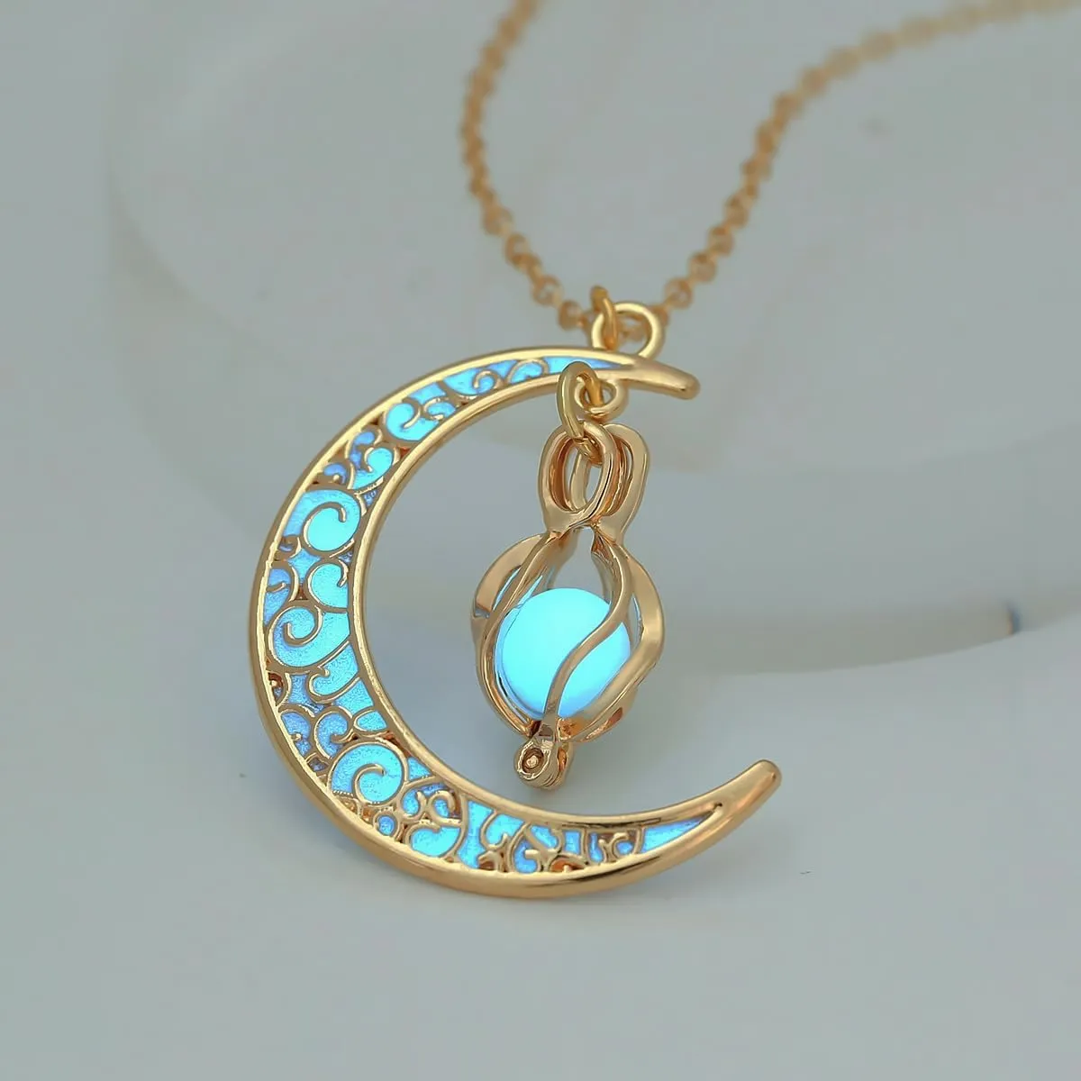 Fantasy Glow in the Dark Crescent Moon Necklaces - Jewelry Charms Pendants for Women - Fairy, witches, Space Necklace