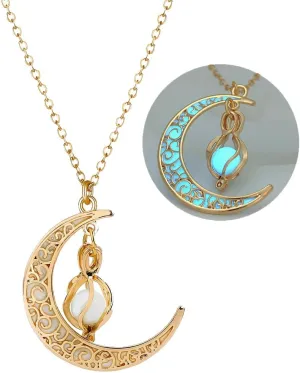 Fantasy Glow in the Dark Crescent Moon Necklaces - Jewelry Charms Pendants for Women - Fairy, witches, Space Necklace