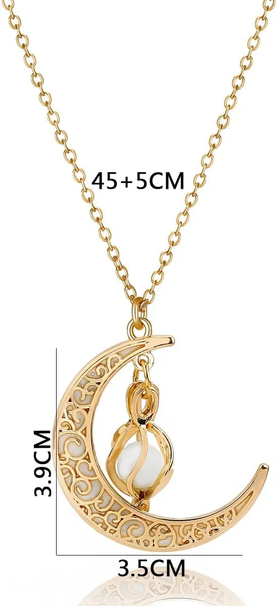 Fantasy Glow in the Dark Crescent Moon Necklaces - Jewelry Charms Pendants for Women - Fairy, witches, Space Necklace