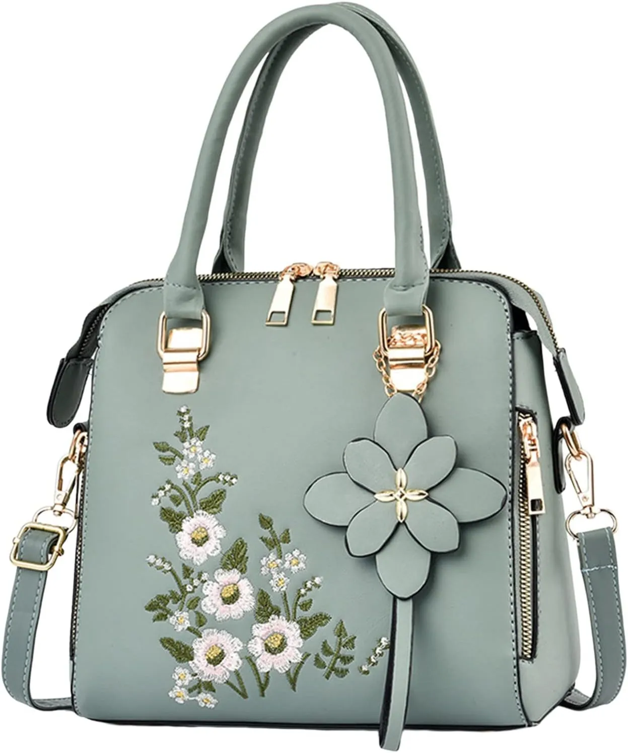 Fashion Embroidered Handbag For Middle Simple One Shoulder Crossbody Bags Passenger Bag Men Large Tote (Green, One Size)
