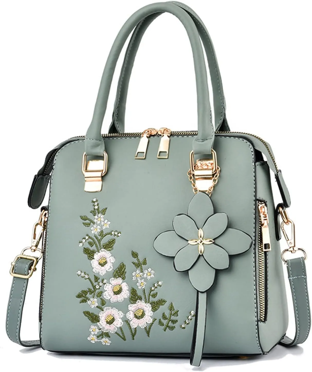 Fashion Embroidered Handbag For Middle Simple One Shoulder Crossbody Bags Passenger Bag Men Large Tote (Green, One Size)