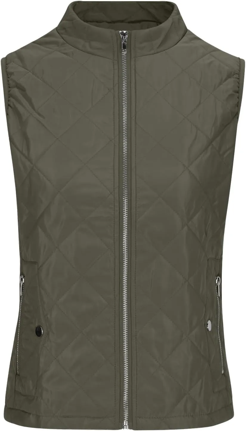 Fashion Quilted Vest Coats Sleeveless Puffer Jacket for Women Down Cotton Wadded Waistcoat with Pockets