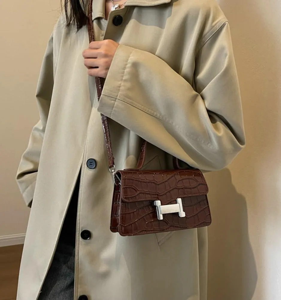 Fashion Shoulder Crossbody Bag for Women Vegan Leather Y2k Purse Small Totes Crocodile Handbag Satchel Clutch