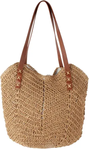 Felite Fnn Women Large Straw Woven Shoulder Bag Beach Travel Handbag Top-handle Bag Tote