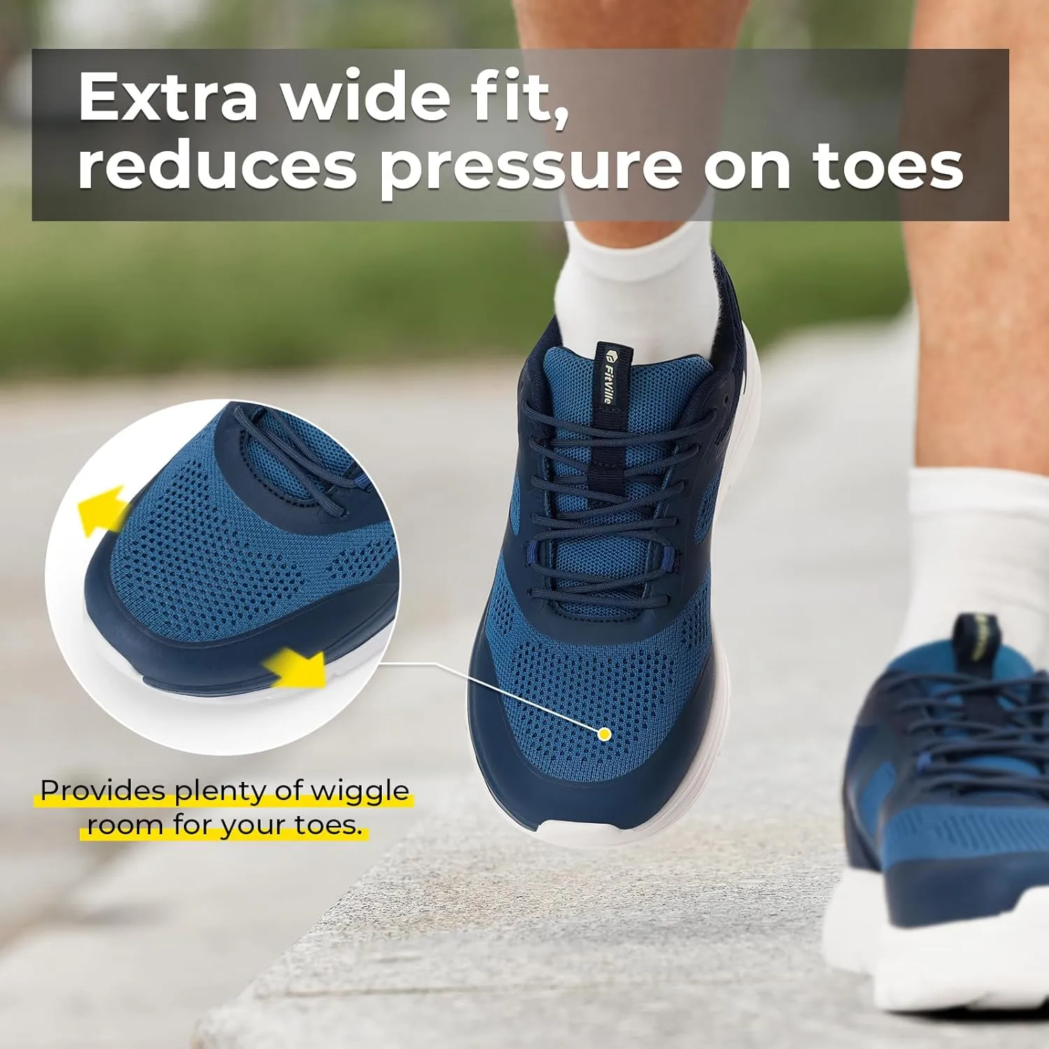 FitVille Walking Shoes for Men Wide Toe Box Lightweight Extra Wide Shoes for Men Non Slip Walking Tennis Shoes for Men Cushioned Men's Slip on Walking Shoes Comfortable Wide Width Men's Sneakers