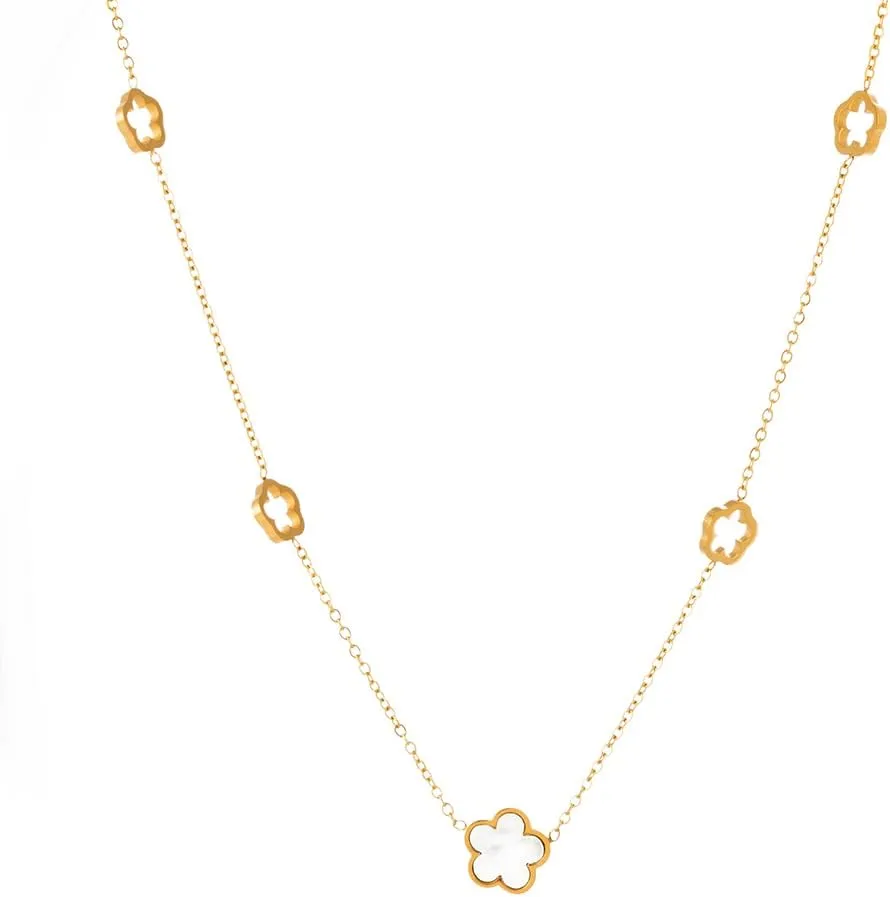 Five Leaf Flower Shell Necklace Ladies 18K Gold Plated Stainless Steel Necklaces Women Statement Pendants