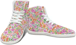 Floral Print Barefoot Sneakers for Women High Top PU Footwear Width Toe Anti-Skid Running Cross Training Shoes