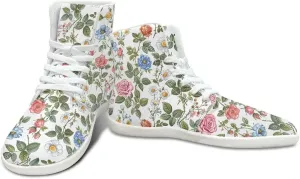 Floral Print Barefoot Sneakers for Women High Top PU Footwear Width Toe Anti-Skid Running Cross Training Shoes