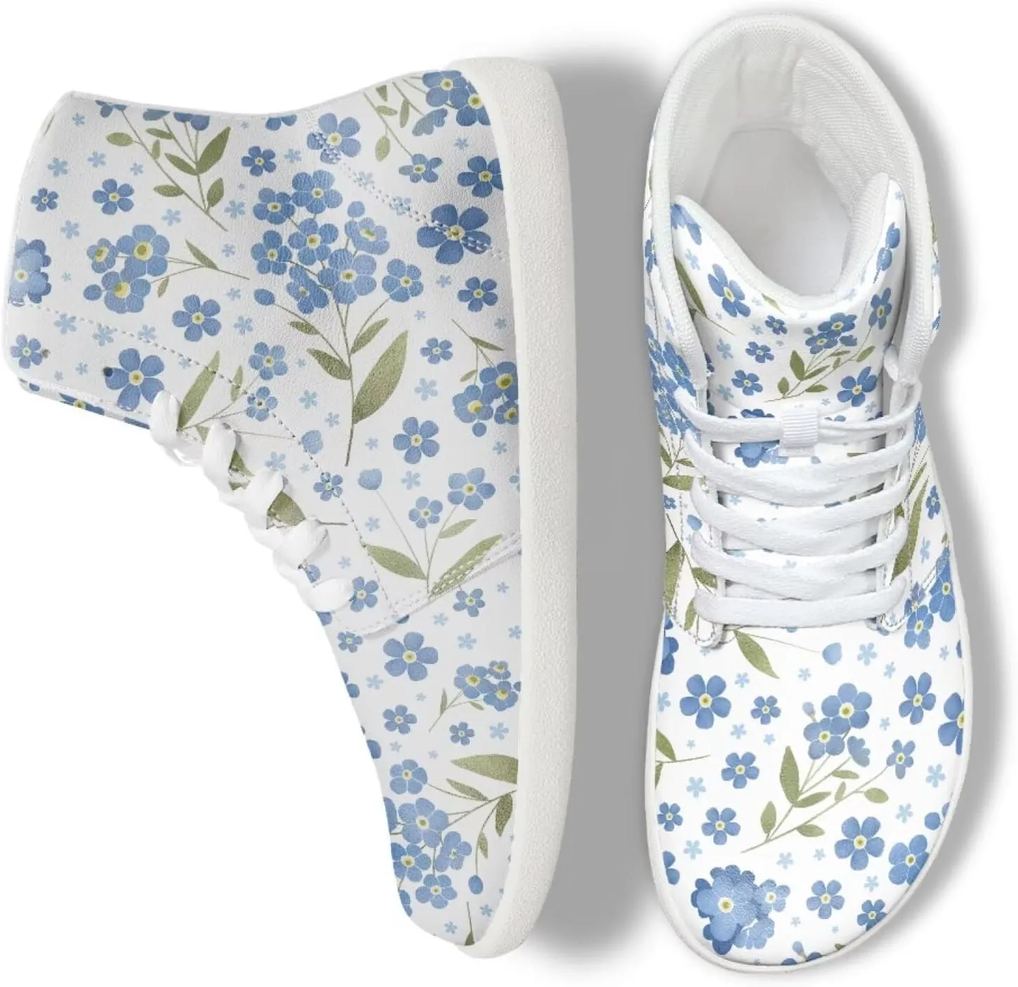 Floral Print Barefoot Sneakers for Women High Top PU Footwear Width Toe Anti-Skid Running Cross Training Shoes