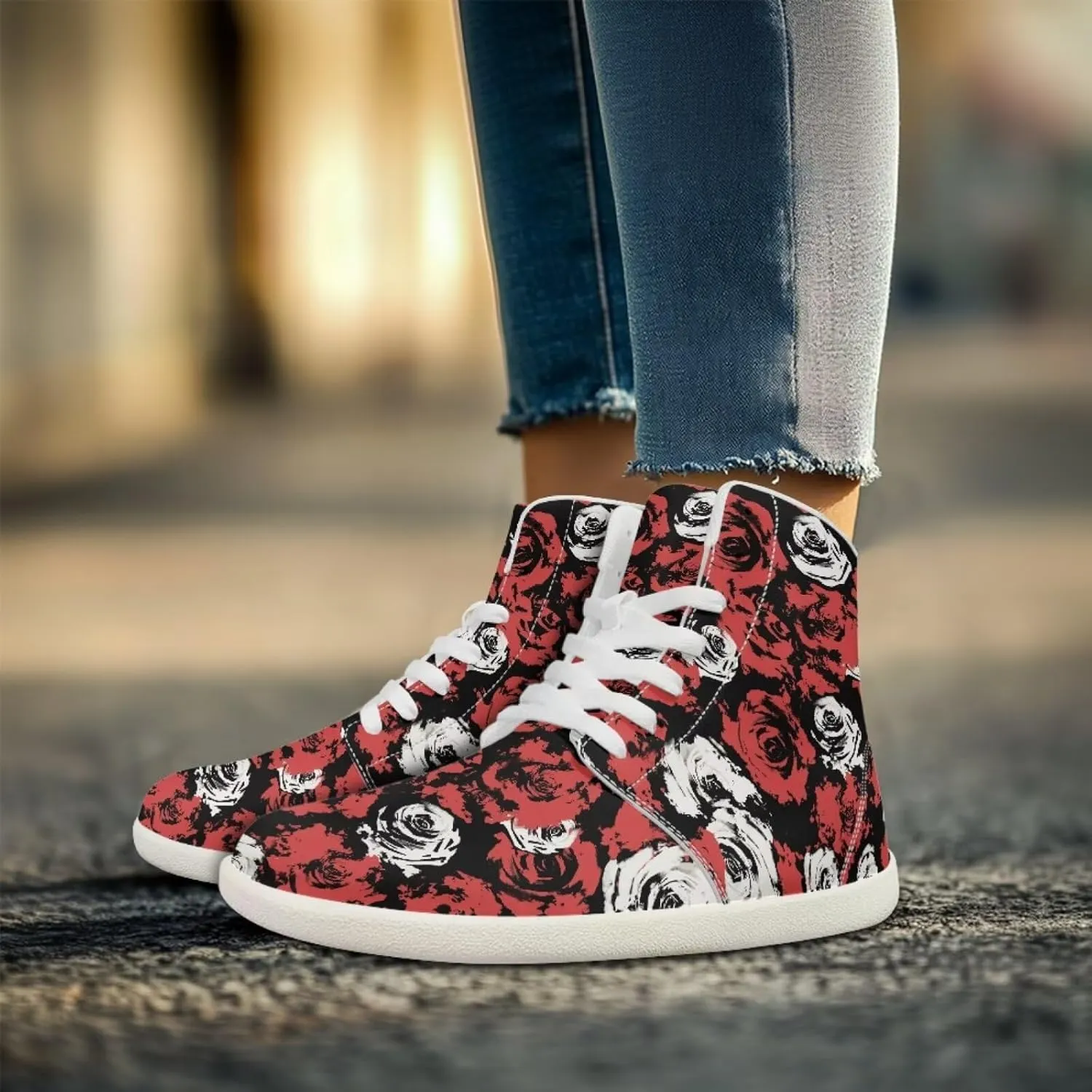 Floral Print Barefoot Sneakers for Women High Top PU Footwear Width Toe Anti-Skid Running Cross Training Shoes