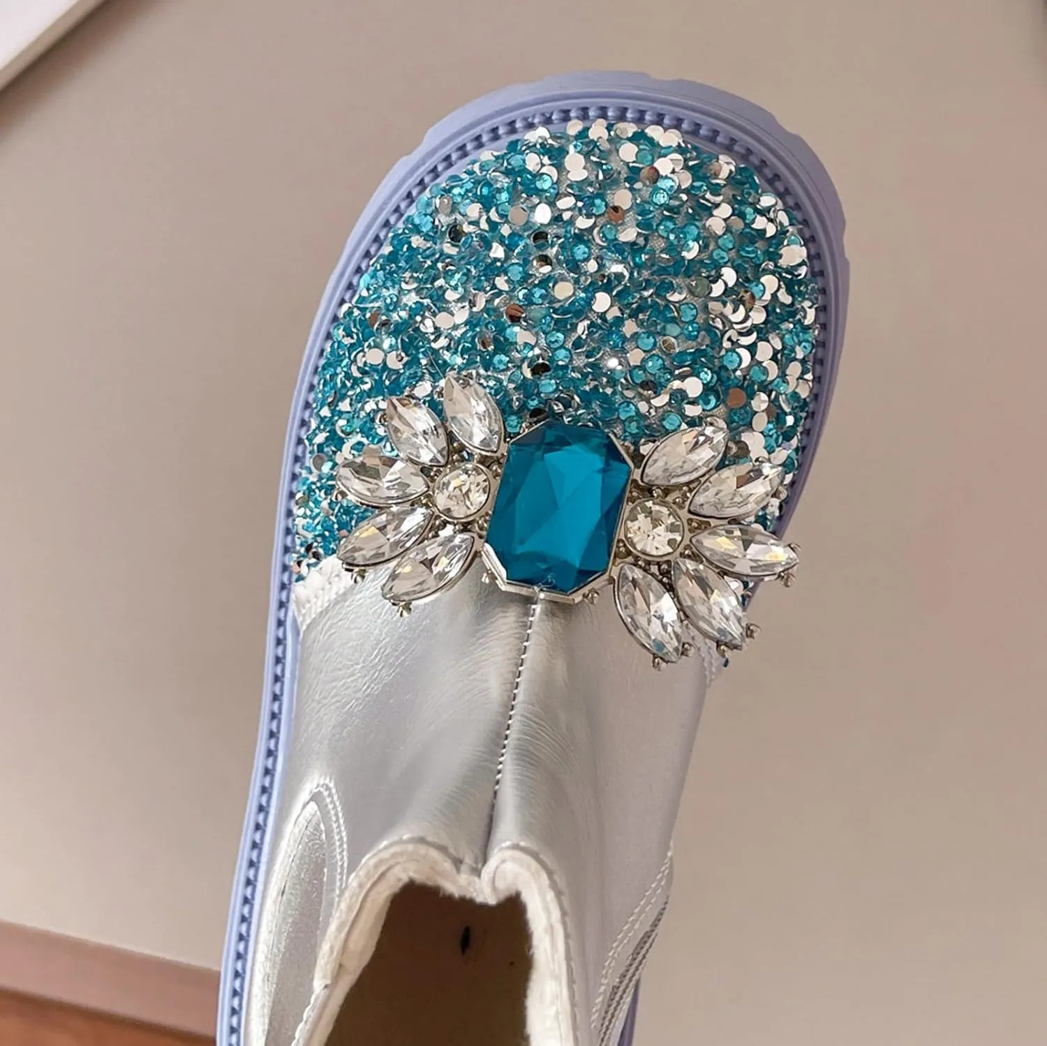 Flower Girls hinestone Ankle Boots Jewelry Decoration Sequin Sparkly rystal Rain Boots for Girls Size 4