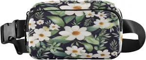 Flowers and Green Leaves Fanny Packs for Women Men, Fashion Belt Bag Waterproof Waist Pack Crossbody Bags with Adjustable Strap for Workout Running Hiking