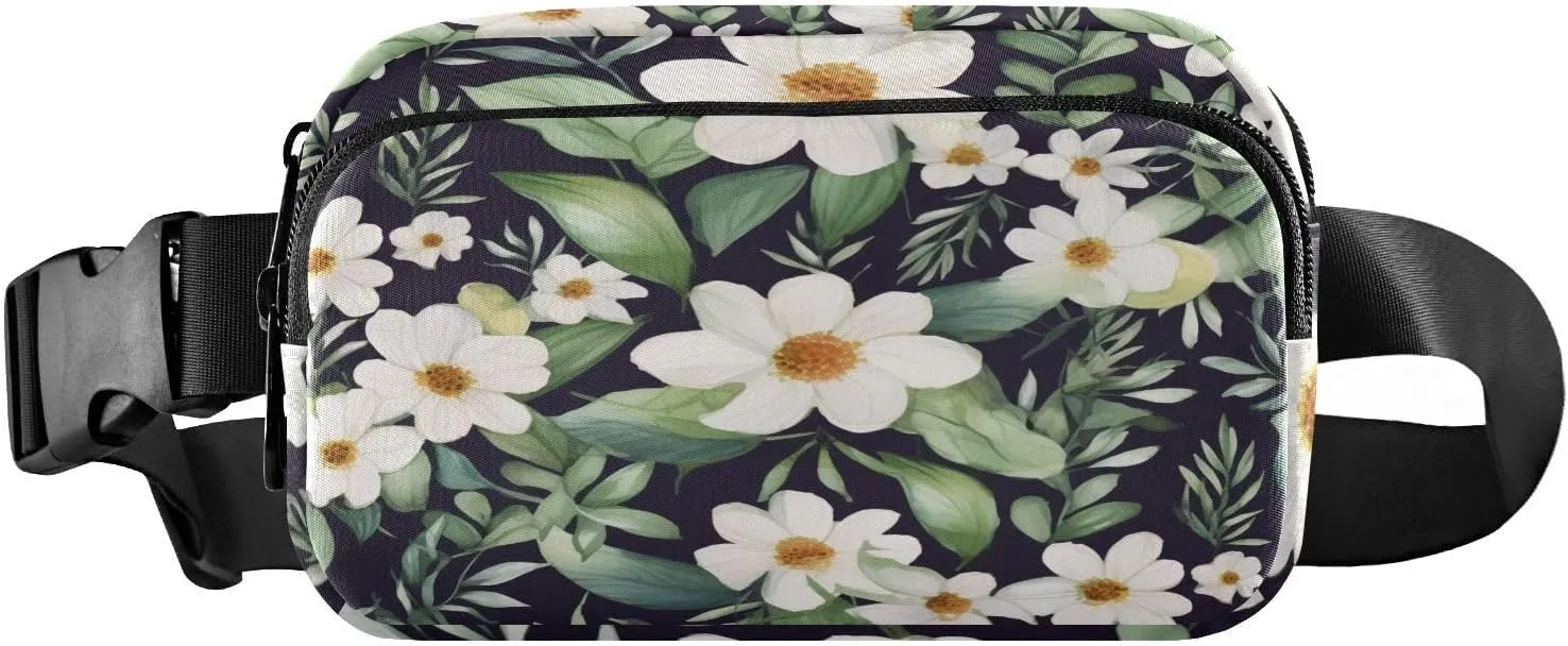 Flowers and Green Leaves Fanny Packs for Women Men, Fashion Belt Bag Waterproof Waist Pack Crossbody Bags with Adjustable Strap for Workout Running Hiking