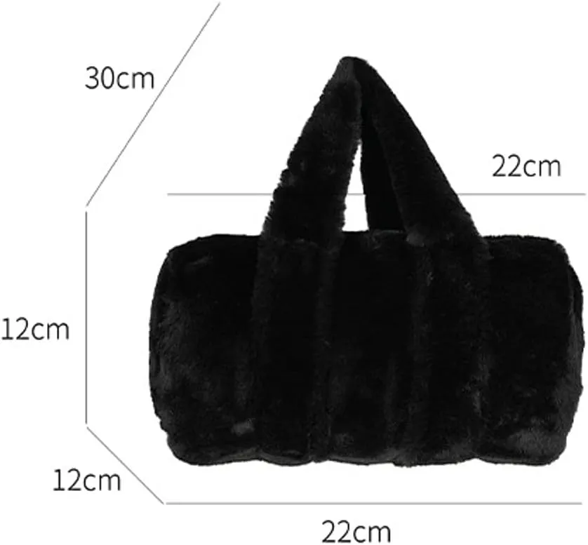 Fluffy Purse for Women Furry Cylindrical Handbag Faux Fur Small Totes Cute Fuzzy Ladies Purse Satchel for Winter Fall