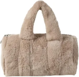Fluffy Purse for Women Furry Cylindrical Handbag Faux Fur Small Totes Cute Fuzzy Ladies Purse Satchel for Winter Fall