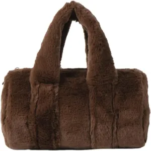 Fluffy Purse for Women Furry Cylindrical Handbag Faux Fur Small Totes Cute Fuzzy Ladies Purse Satchel for Winter Fall