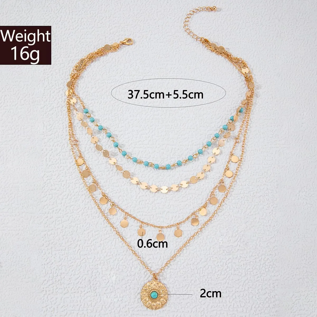 FLYYQMIAO 4-Layer Layered Initial Necklaces for Women 14K Gold Plated Paperclip Chain Coin Strand Choker Helios Pendant Necklaces Water Drop Crystal Wafer Layering Choker Tassel Necklaces(Blue Bead)
