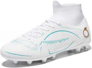 Football Cleats Men, Indoor Outdoor High Top Soccer Shoes Lightweight Shock Resistant Training Boots Breathable Professional Turf Shoes Sport Athletic Ground Football Boots FG Soccer Cleats for Men