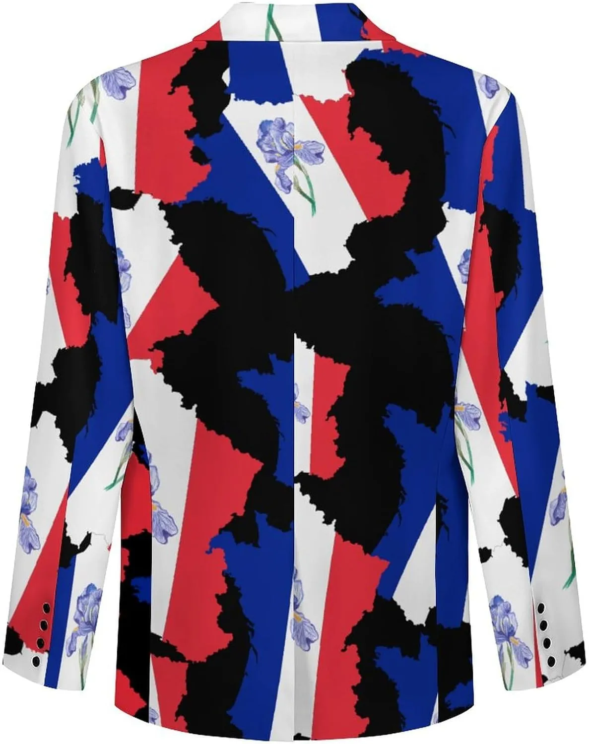 French Map Iris Odorifera French Flag Men's Double Button Lapel Casual Blazer Suit Jacket Lightweight Business Jacket
