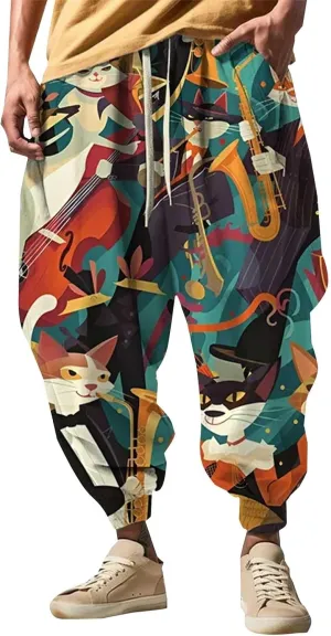 Funny Pattern Hippie Harem Pants for Men Baggy Loose Yoga Lounge Pants Hip Hop Aladdin Boho Drop Crotch Trousers