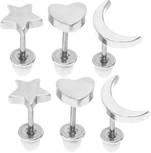 Gatuida Heart Stud Earrings Moon Steel Minimalist Punk Hip Hop Ear Piercing Jewelry
