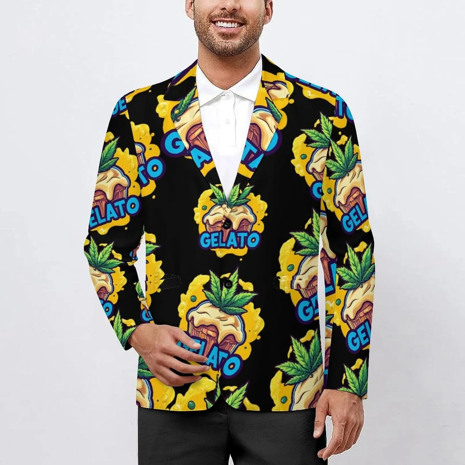 Gelato Italian Ice Cream Men's Double Button Lapel Casual Blazer Suit Jacket Lightweight Business Jacket