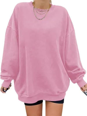 GEMLON Womens Oversized Long Sleeve Sweatshirts Pure Color Crewneck Sweatshirt Casual Pullover Shirt