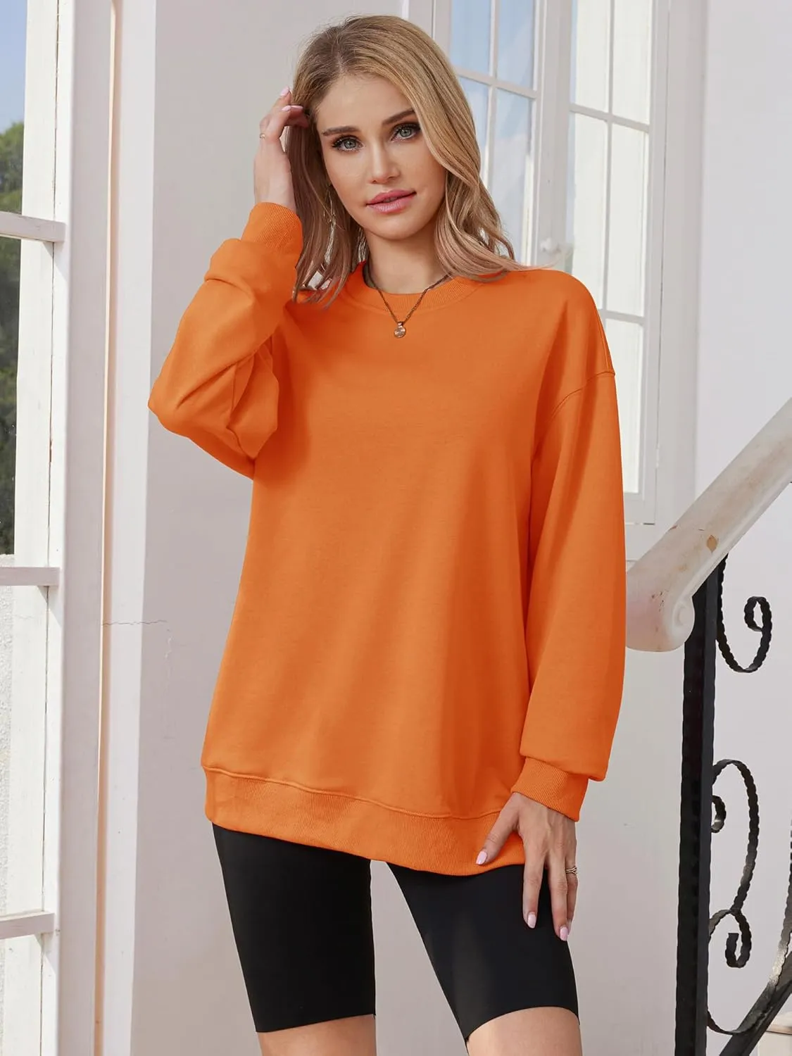 GEMLON Womens Oversized Long Sleeve Sweatshirts Pure Color Crewneck Sweatshirt Casual Pullover Shirt