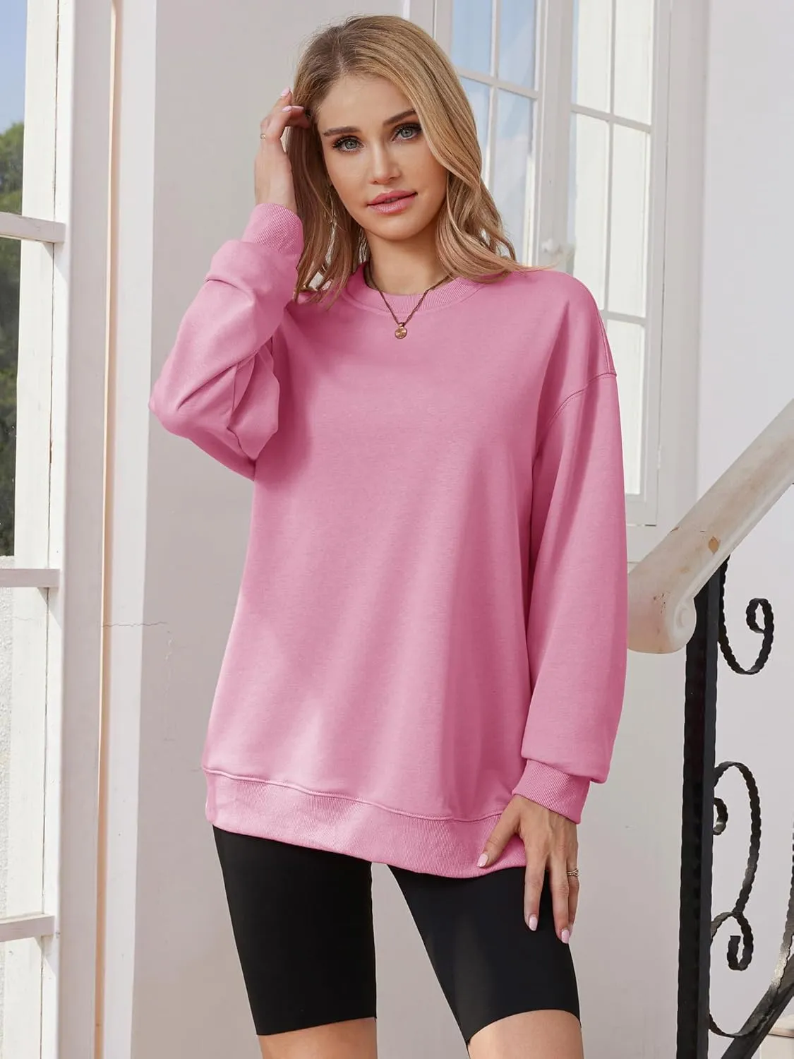 GEMLON Womens Oversized Long Sleeve Sweatshirts Pure Color Crewneck Sweatshirt Casual Pullover Shirt