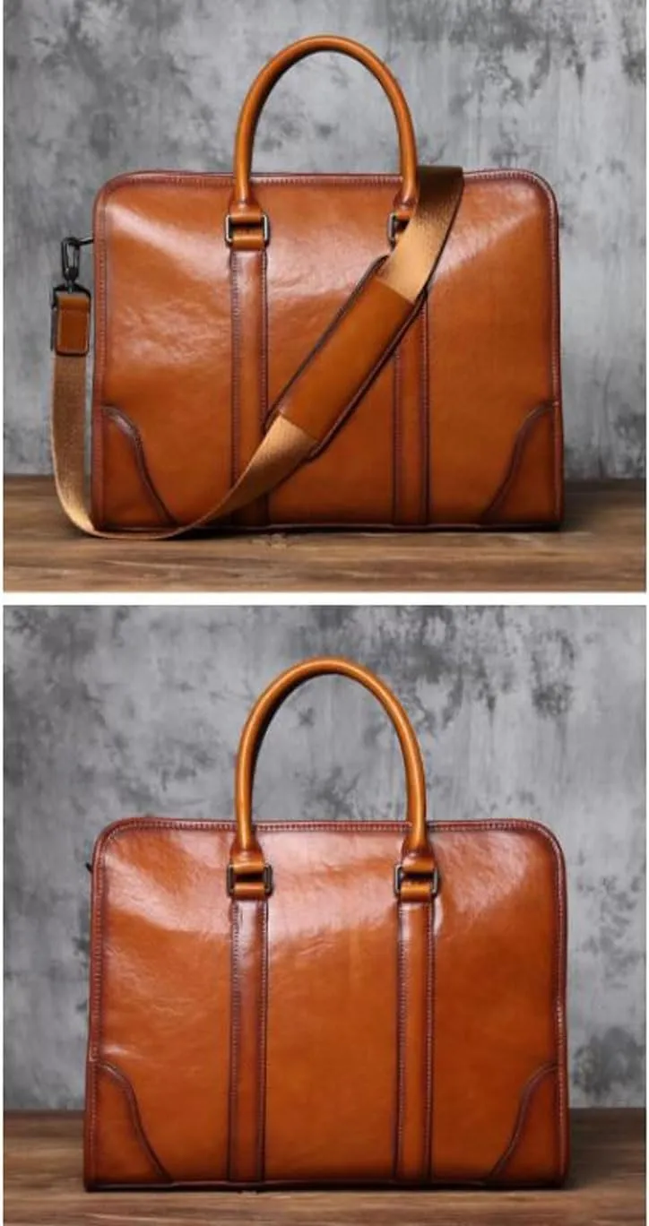 Genuine Leather Totes Laptop Bags Handbags Mens Computer Bags Shoulder Bags Messenger Bags Briefcases(Brown)