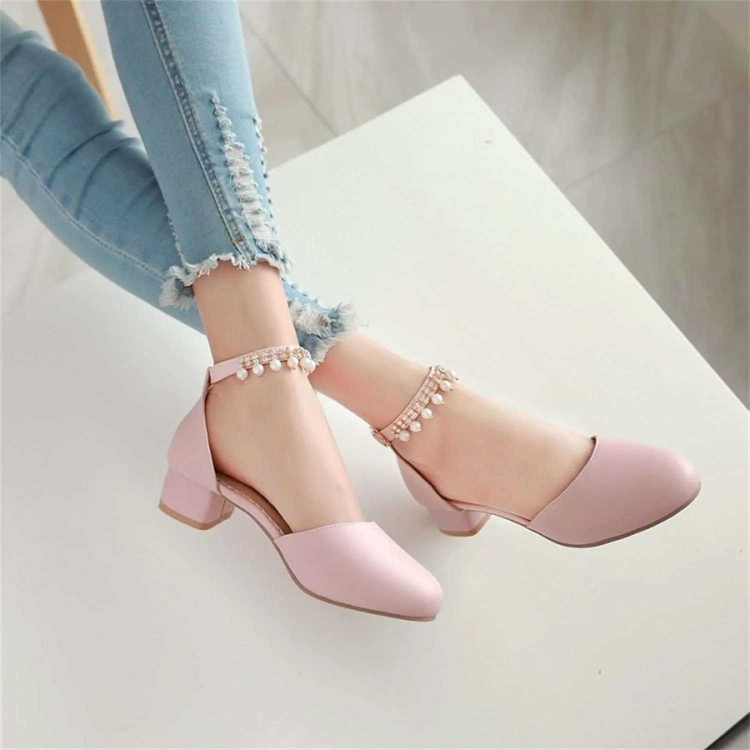 Girl's Low Heel Dress Pumps Mary Jane Dress Shoes Pearls Flower Girl Wedding Party Shoes Toddler Sandals