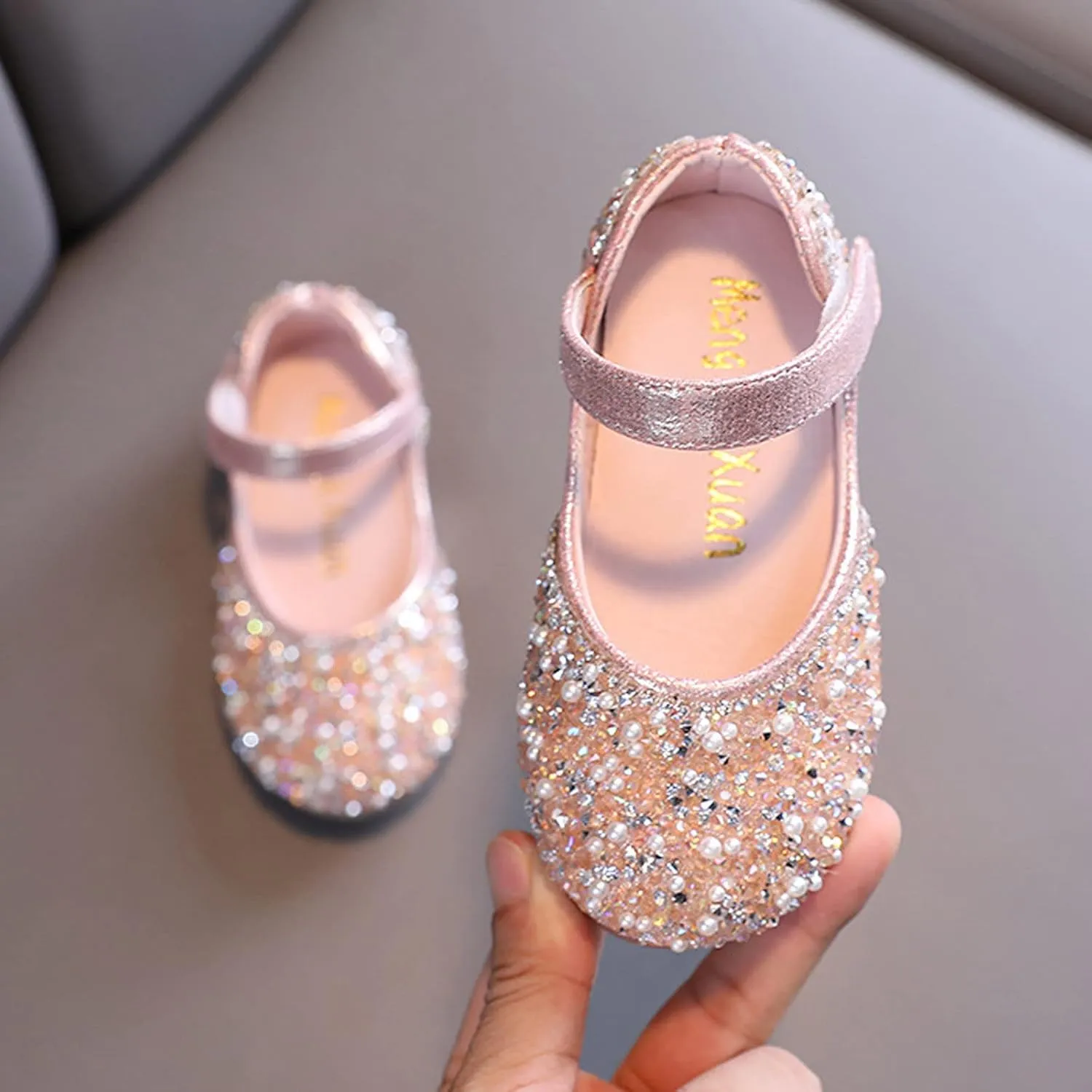 Girls Mary Jane Rhinestone Dress Shoes Baby Toddler Slip On Ballet Big Kids Flat for Party Wedding Christmas