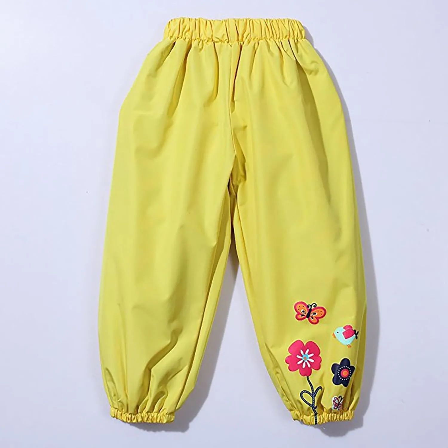 Girls Rain Pants Flower Printed Waterproof Insulated Mud Dirty Proof Elastic Waist Trousers Toddler Outdoor Raincoat