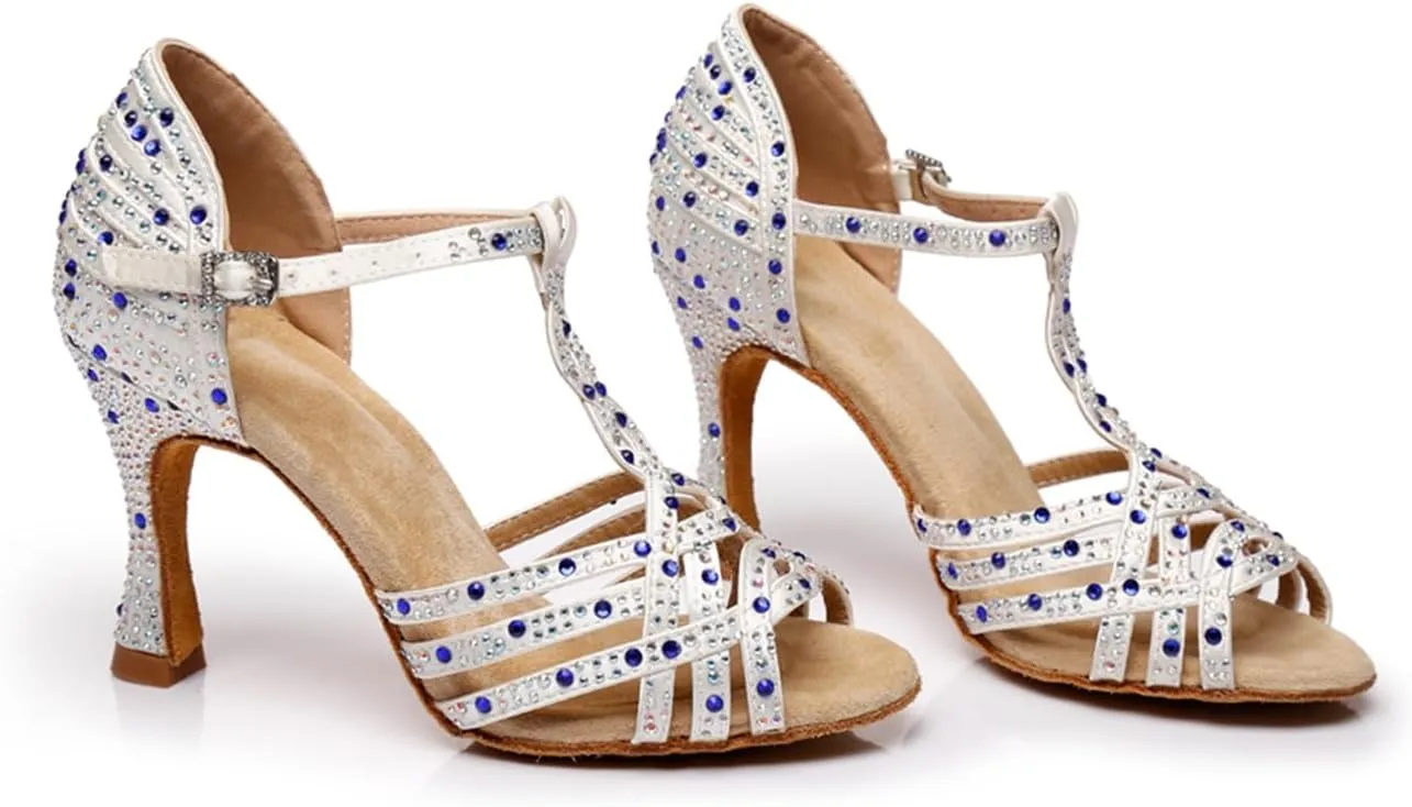 Glitter Dance Shoes for Women Rhinestones Ballroom Party Bridal Wedding Sandals