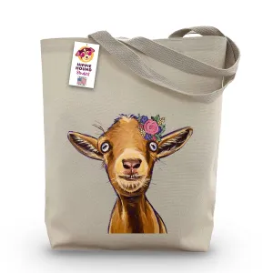 Goat Tote Bag - Goat Gifts for Goat Lovers - Flower Crown goat Totes -Handmade Totes - Goat Canvas Totes - Cute Goat Reusable Shopping Bag - Goat Gifts for Women - Grocery Bag - Handbag - Beach Bag