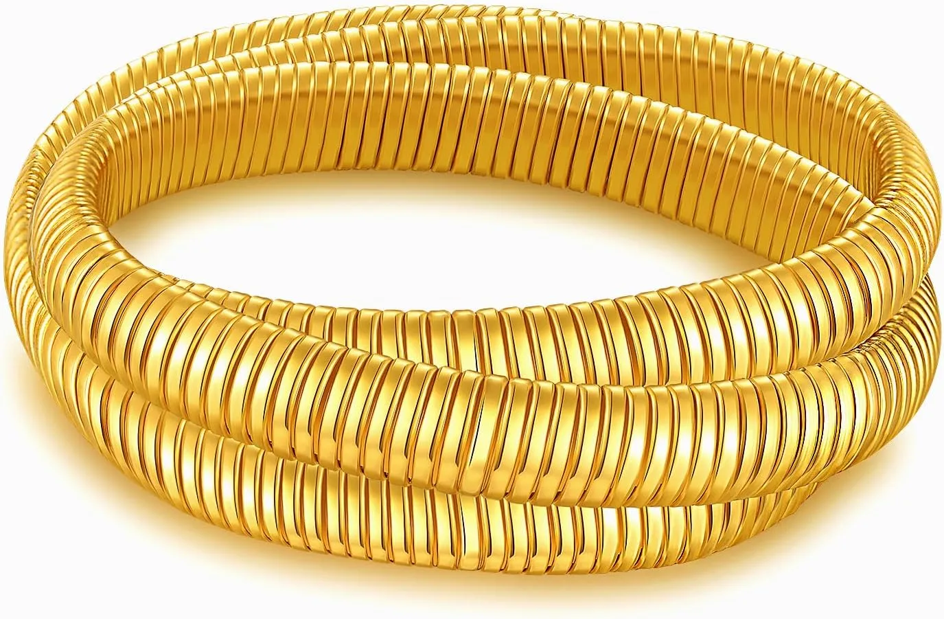 Gold Bangles for Women Chunky Stretch Bangles Bracelets Set 18K Gold Plated Snake Chain Bracelets Flexible Stackable Wide Gold Stretch Bracelets Fashion Jewelry Gifts