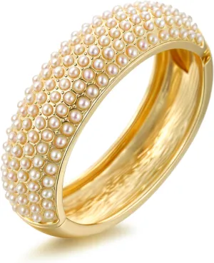 Gold Chunky Bangles Bracelets for Women Pearl/Rhinestone Cuff Bracelets Wedding Prom Bangles Jewelry