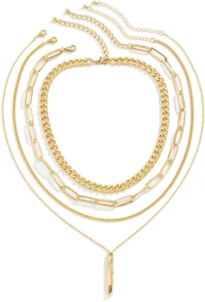 Gold Pendant Necklace,Gold Plated Necklace Pendants for Womens 4-Layer Chain Necklace for Women Gold